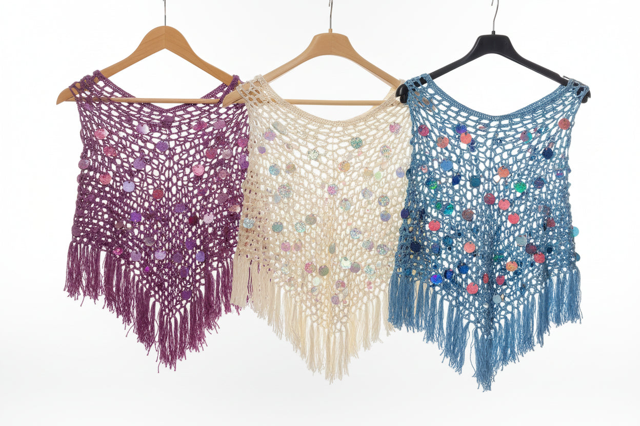 Schema PDF Marea – Poncho traforato con paillettes e frange
