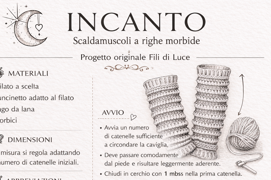 Schema uncinetto scaldamuscoli Incanto (PDF) – progetto Fili di Luce